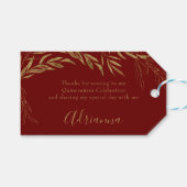 Elegant rood en goud blad gunst cadeaulabel (Voorkant (Horizontaal))