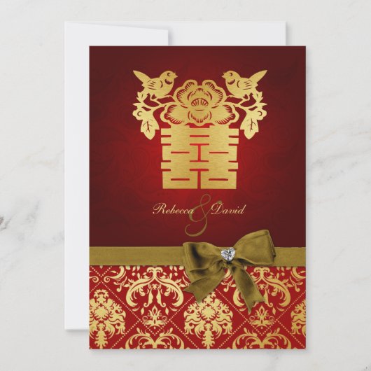 Elegant Rood en Goud Chinees Dubbel Geluk Kaart (Voorkant)