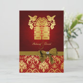 Elegant Rood en Goud Chinees Dubbel Geluk Kaart (Staand voorkant)