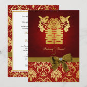Elegant Rood en Goud Chinees Dubbel Geluk Kaart (Voorkant / Achterkant)