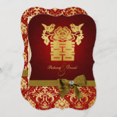 Elegant Rood en Goud Chinees Dubbel Geluk Kaart (Voorkant / Achterkant)
