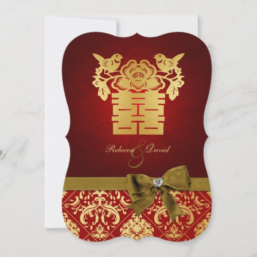 Elegant Rood en Goud Chinees Dubbel Geluk Kaart (Voorkant)