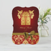 Elegant Rood en Goud Chinees Dubbel Geluk Kaart (Staand voorkant)