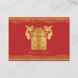 Elegant rood en goud Chinees dubbel geluk RSVP Informatiekaartje