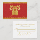 Elegant rood en goud Chinees dubbel geluk RSVP Informatiekaartje (Voorkant / Achterkant)