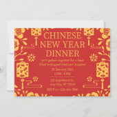 Elegant rood en goud Chinees nieuwjaarsdiner Kaart (Voorkant)