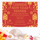 Elegant rood en goud Chinees nieuwjaarsdiner Kaart