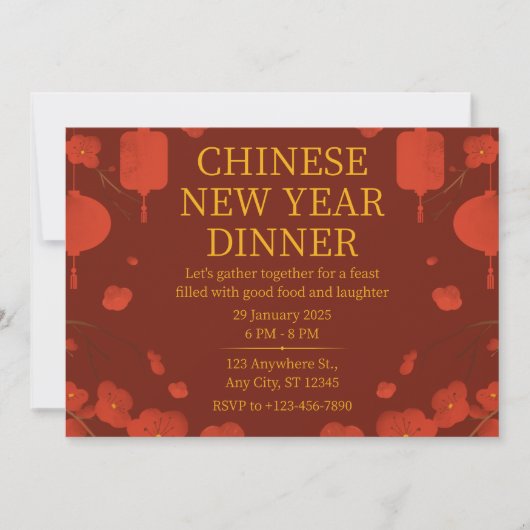 Elegant rood en goud Chinees nieuwjaarsdiner Kaart (Voorkant)