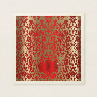 Elegant Rood en Goud Damaskpatroon Servet