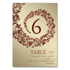 Elegant Rood en Goud Damast Tafelnummer voor de Br