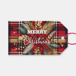 Elegant Rood en Goud Feestelijk Plaid Cadeaulabel