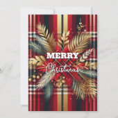 Elegant Rood en Goud Feestelijk Plaid Feestdagenkaart (Voorkant)