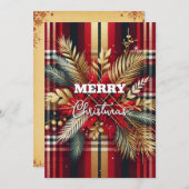 Elegant Rood en Goud Feestelijk Plaid Feestdagenkaart (Voorkant / Achterkant)
