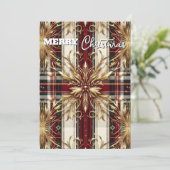 Elegant Rood en Goud Feestelijk Plaid Feestdagenkaart (Staand voorkant)