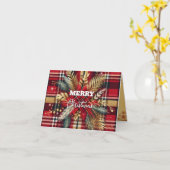 Elegant Rood en Goud Feestelijk Plaid Kaart (Gele Bloem)