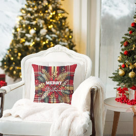 Elegant Rood en Goud Feestelijk Plaid Kussen