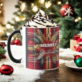 Elegant Rood en Goud Feestelijk Plaid Mok