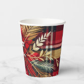 Elegant Rood en Goud Feestelijk Plaid Papieren Bekers (Achterkant)