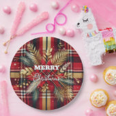 Elegant Rood en Goud Feestelijk Plaid Papieren Bordje (Feest)