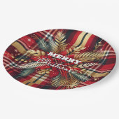 Elegant Rood en Goud Feestelijk Plaid Papieren Bordje (Gekanteld)