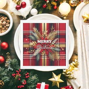 Elegant Rood en Goud Feestelijk Plaid Servet