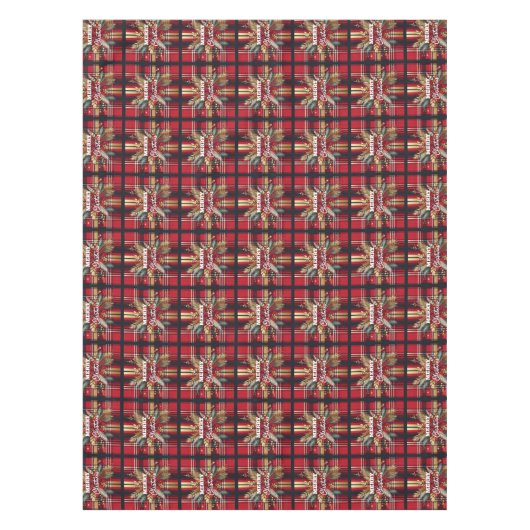 Elegant Rood en Goud Feestelijk Plaid Tafelkleed (Voorkant)