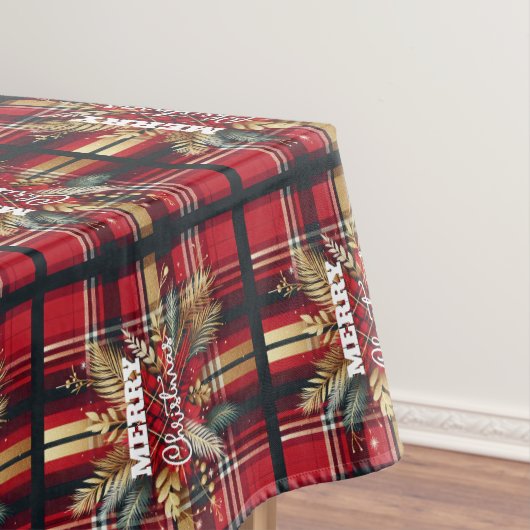 Elegant Rood en Goud Feestelijk Plaid Tafelkleed (Voorbeeld)