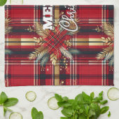 Elegant Rood en Goud Feestelijk Plaid Theedoek (Gevouwen)