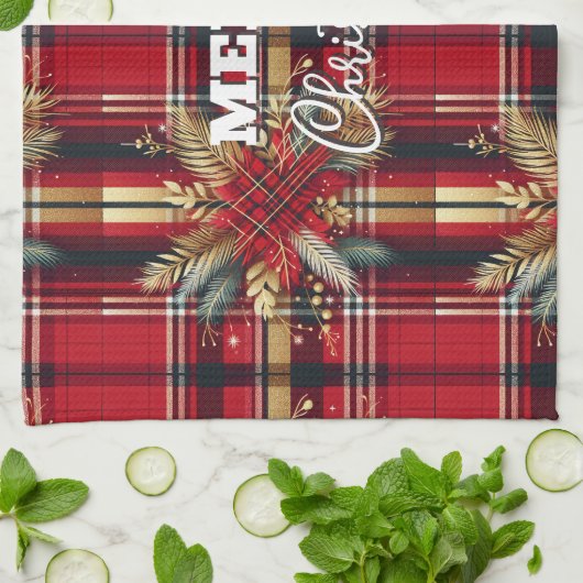 Elegant Rood en Goud Feestelijk Plaid Theedoek (Gevouwen)