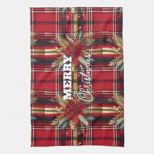 Elegant Rood en Goud Feestelijk Plaid Theedoek (Verticaal)