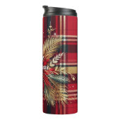 Elegant Rood en Goud Feestelijk Plaid Thermosbeker (Geroteerd rechts)