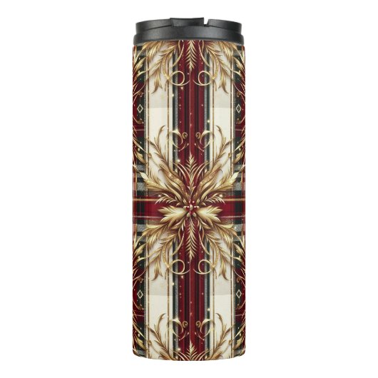 Elegant Rood en Goud Feestelijk Plaid Thermosbeker (Achterkant)