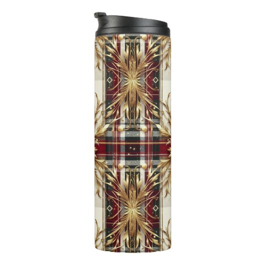 Elegant Rood en Goud Feestelijk Plaid Thermosbeker (Geroteerd rechts)