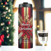 Elegant Rood en Goud Feestelijk Plaid Thermosbeker