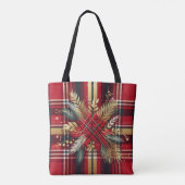 Elegant Rood en Goud Feestelijk Plaid Tote Bag (Achterkant)