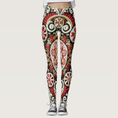 Elegant rood en goud geborduurd vrouwen leggings (Voorkant)