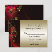 Elegant Rood en Goud Kerstfeest RSVP Kaartje (Voorkant / Achterkant)