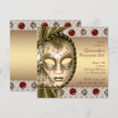 Elegant rood en goud Masquerade Party Kaart (Voorkant / Achterkant)