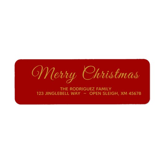 Elegant rood en goud Merry Christmas Address Label (Voorkant)