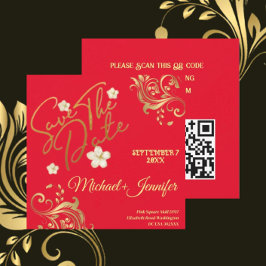 Elegant rood en goud QR opslaan de datum uitnodigi Save The Date
