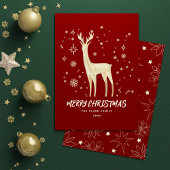Elegant Rood en Goud Rendier Vrolijk Kerstfeest Feestdagenkaart