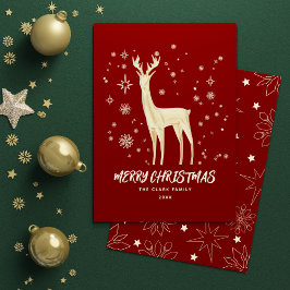 Elegant Rood en Goud Rendier Vrolijk Kerstfeest Feestdagenkaart
