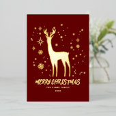 Elegant Rood en Goud Rendier Vrolijk Kerstfeest Folie Feestdagenkaart (Staand Voorkant)