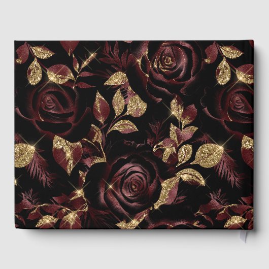 Elegant Rood en Goud Roos Bloemenbruiloft Gastenboek (Achterkant)