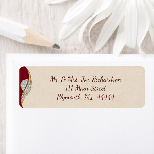 Elegant Rood en Goud Sparkle Adres Etiket (Insitu)