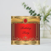 Elegant rood en goud verjaardagsfeest kaart (Staand voorkant)