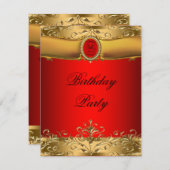 Elegant rood en goud verjaardagsfeest kaart (Voorkant / Achterkant)