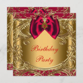 Elegant rood en goud verjaardagsfeest kaart (Voorkant / Achterkant)