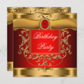 Elegant rood en goud verjaardagsfeest kaart (Voorkant / Achterkant)