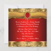 Elegant rood en goud verjaardagsfeest kaart (Achterkant)